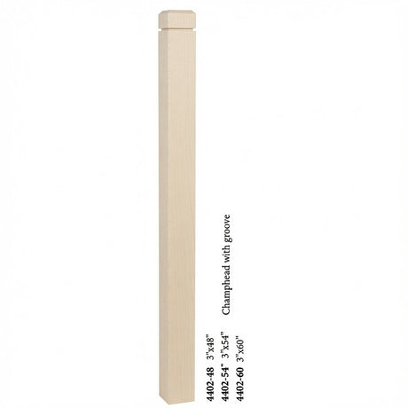 4402 3" S4S Newel Post with Champhered Top and Groove, Hard Maple