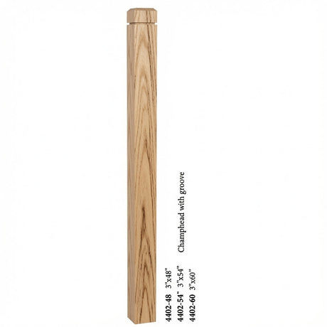4402 3" S4S Newel Post with Champhered Top and Groove, Hickory
