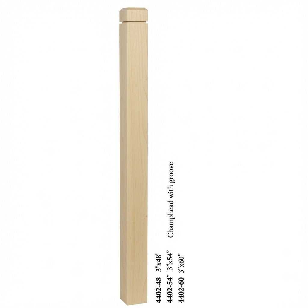 4402 3" S4S Newel Post with Champhered Top and Groove, Poplar