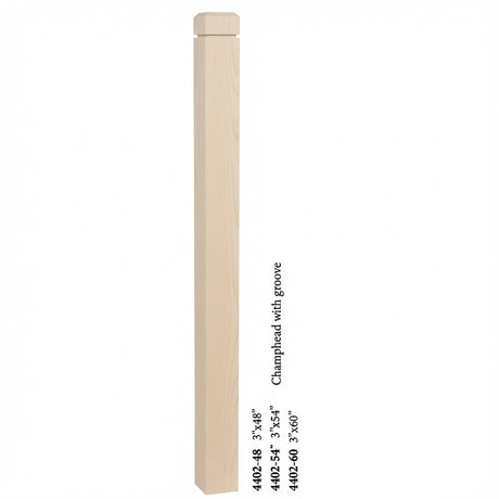 4402 3" S4S Newel Post with Champhered Top and Groove, Soft Maple