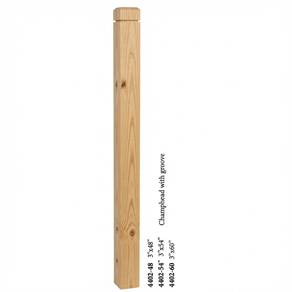 4402 3" S4S Newel Post with Champhered Top and Groove, Yellow Pine