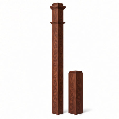 4491 3-1/2" x 55" Box Newel Post with attached pedistal, Brazilian Cherry