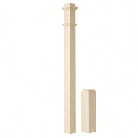 4491 3-1/2" x 55" Box Newel Post with attached pedistal, Hard Maple