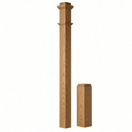 4491 3-1/2" x 55" Box Newel Post with attached pedistal, Hickory