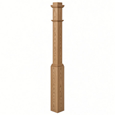 4491 3-1/2" Box Newel Post with attached pedistal, Hickory