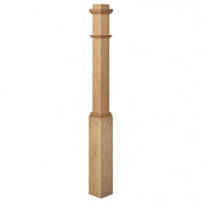 4491 3-1/2" Box Newel Post with attached pedistal, Red Oak
