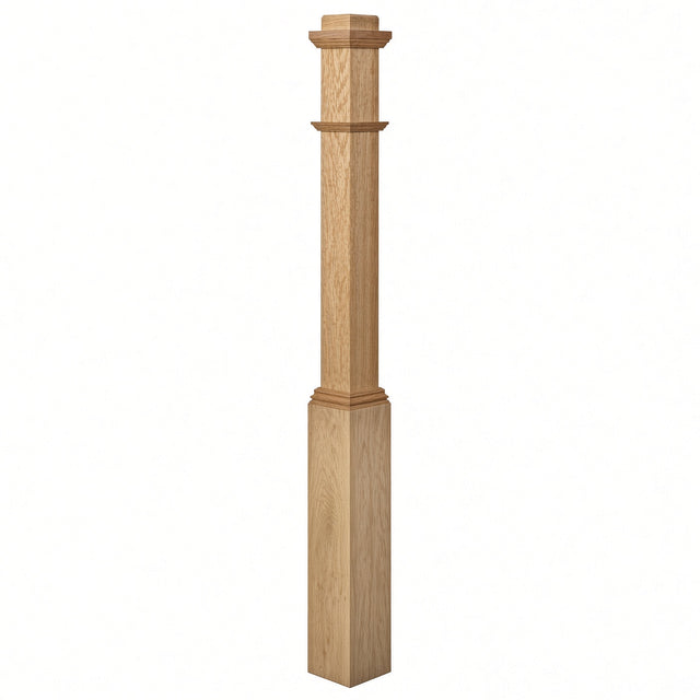 4491 3-1/2" Box Newel Post with attached pedistal, Red Oak