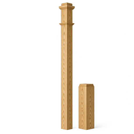 4491 3-1/2" x 55" Box Newel Post with attached pedistal, Yellow Pine