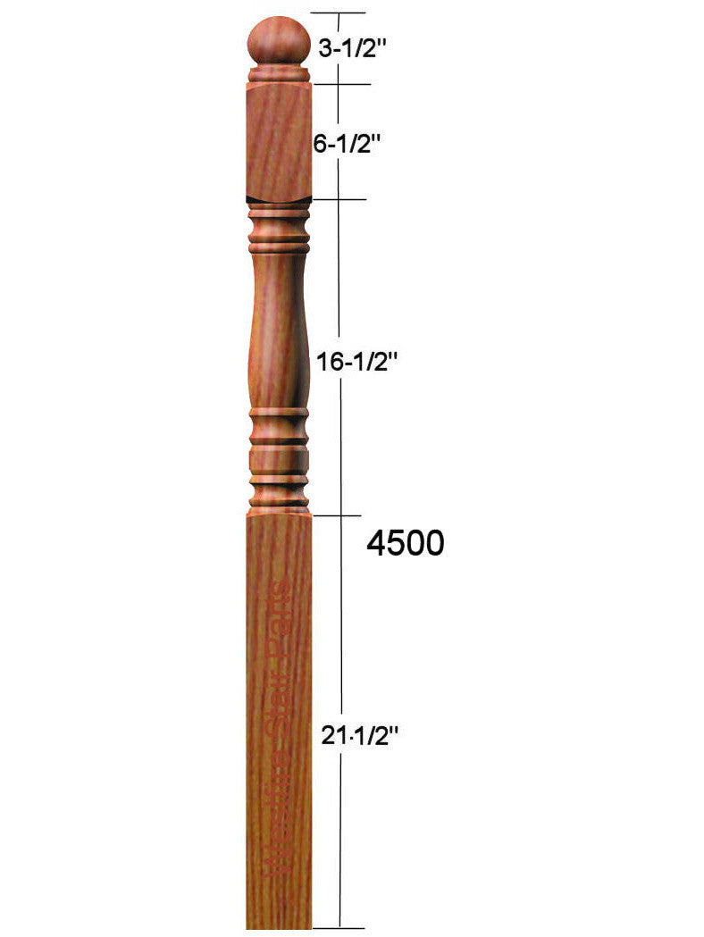 4500 Ball Top Starting Newel Post Dimensional Information