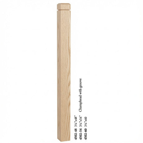 4502 3-1/2" S4S Newel Post with Champhered Top and Grooves, Ash