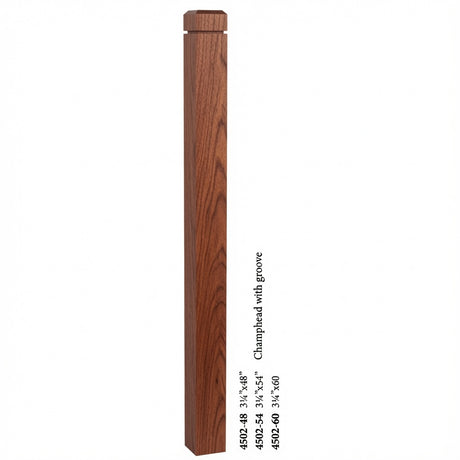4502 3-1/2" S4S Newel Post with Champhered Top and Grooves, Brazilian Cherry