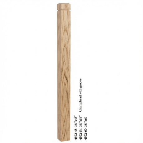 4502 3-1/2" S4S Newel Post with Champhered Top and Grooves, Hickory
