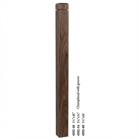 4502 3-1/2" S4S Newel Post with Champhered Top and Grooves, Walnut