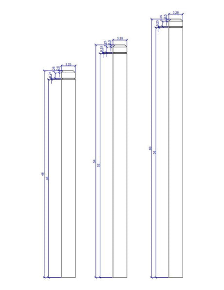 4502 3-1/2" S4S Newel Post with Champhered Top and Grooves, CADD Drawing