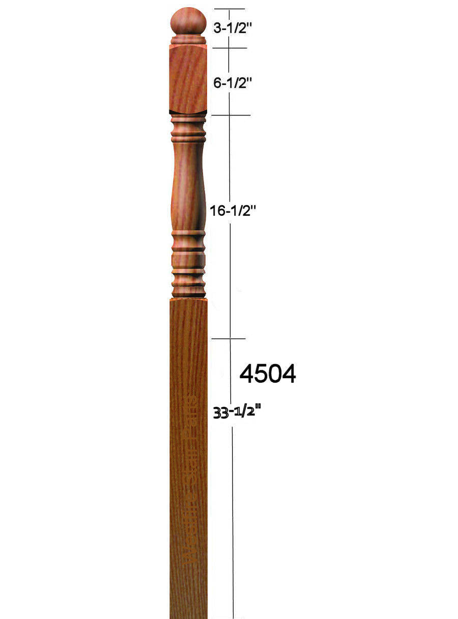 4504-60 Ball Top 60" Starting Newel Post Dimensional Information