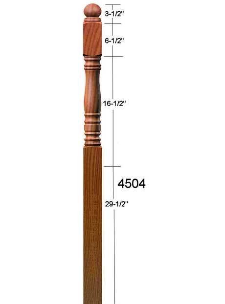 4504 Ball Top Starting Newel Post (Dimensional Information)