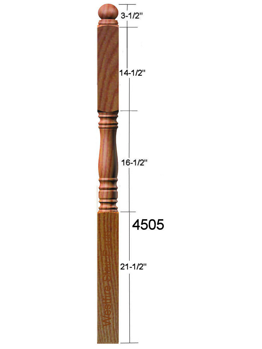 4505 Ball Top Intermediate Landing Newel Post Dimensional Informaton