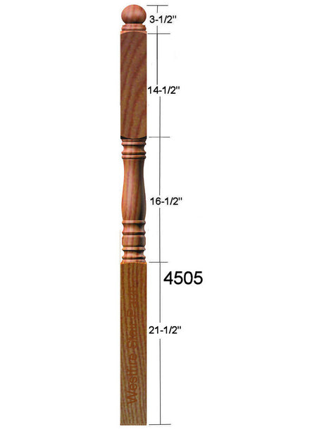 4505 Ball Top Intermediate Landing Newel Post Dimensional Informaton