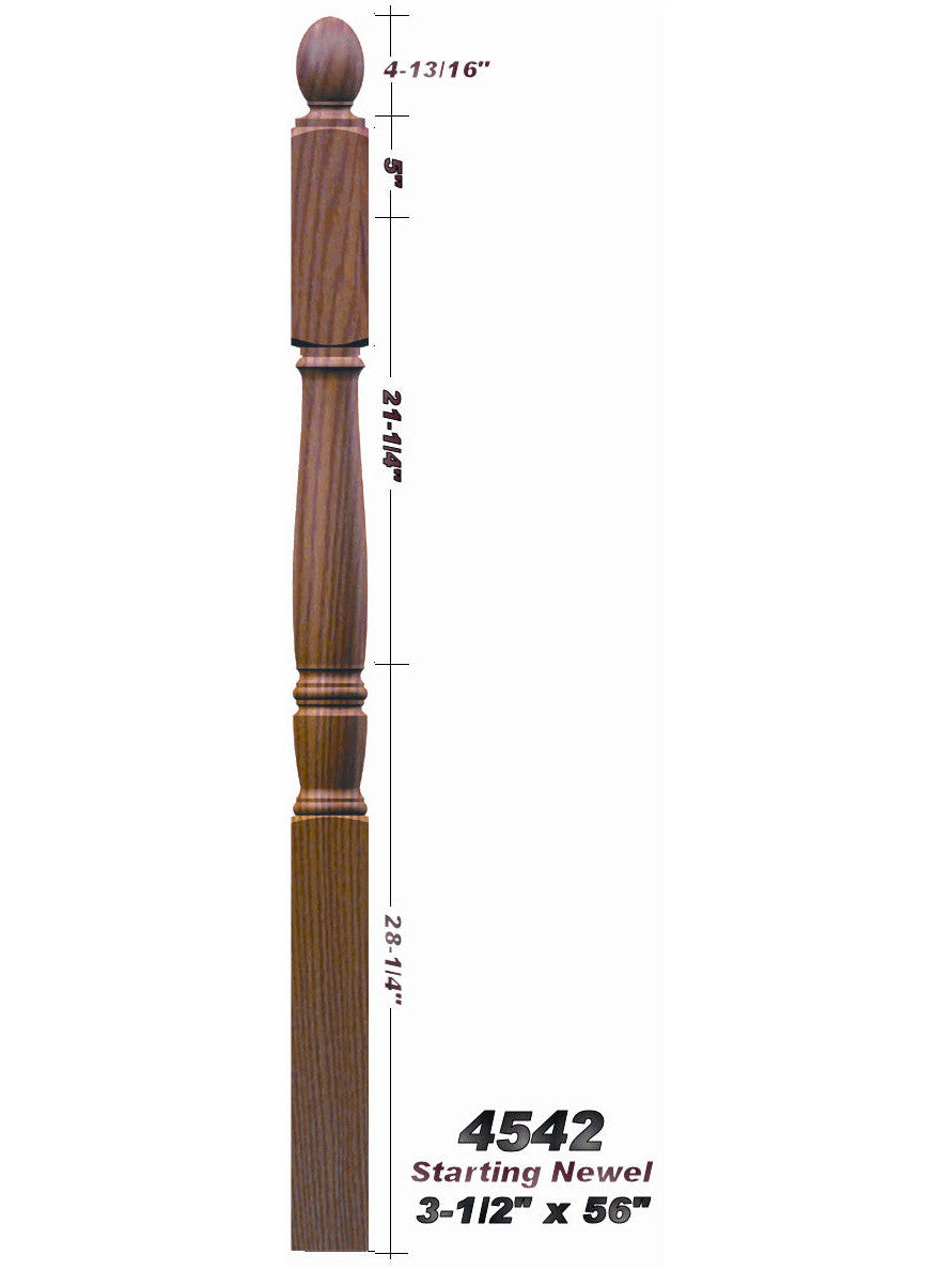 4542 Plain Ball Top Starting Georgia Newel Post Dimensional Information