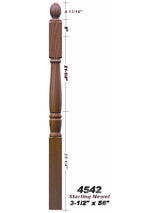 4542 Plain Ball Top Starting Georgia Newel Post Dimensional Information