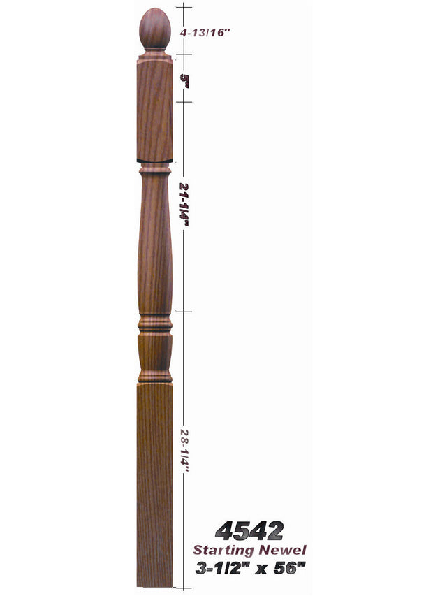 4542 Plain Ball Top Starting Georgia Newel Post Dimensional Information