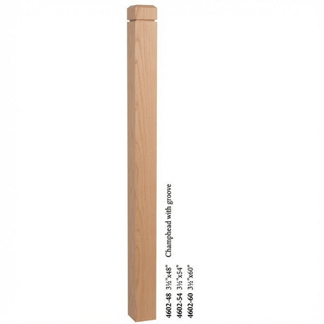 4602 3-1/2" S4S Newel Post with Champhered Top and Groove, Alder