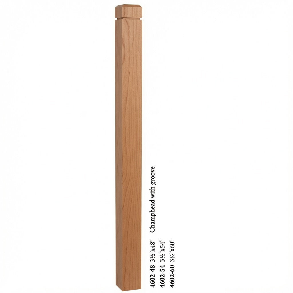 4602 3-1/2" S4S Newel Post with Champhered Top and Groove, American Cherry