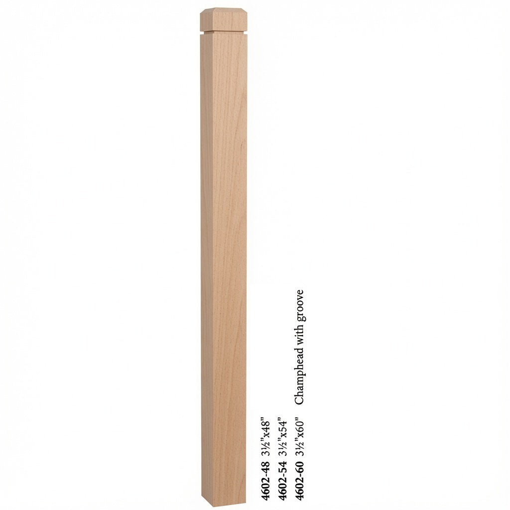 4602 3-1/2" S4S Newel Post with Champhered Top and Groove, Beech