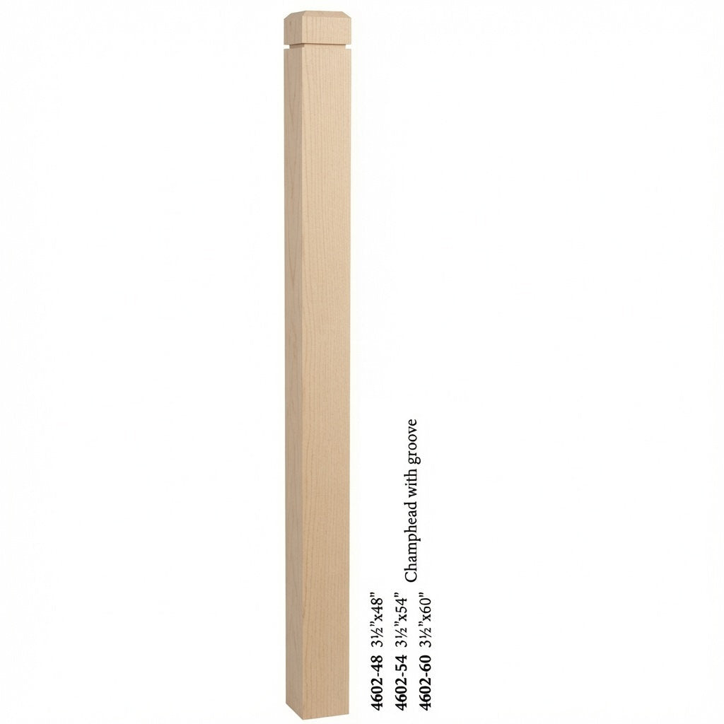 4602 3-1/2" S4S Newel Post with Champhered Top and Groove, Birch
