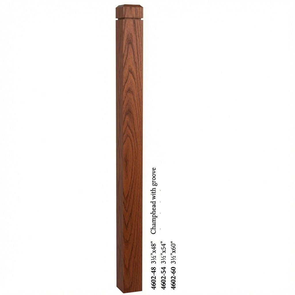 4602 3-1/2" S4S Newel Post with Champhered Top and Groove, Brazilian Cherry
