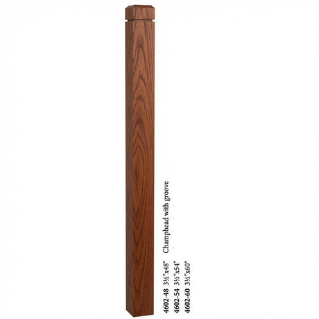 4602 3-1/2" S4S Newel Post with Champhered Top and Groove, Brazilian Cherry
