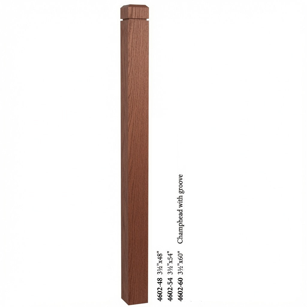 4602 3-1/2" S4S Newel Post with Champhered Top and Groove, Mahogany