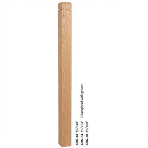 4602 3-1/2" S4S Newel Post with Champhered Top and Groove, Red Oak