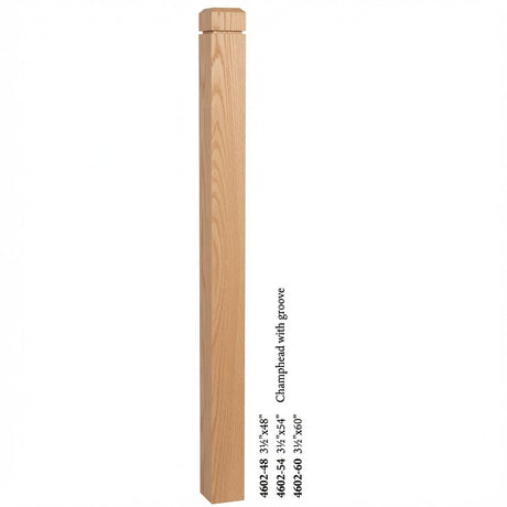 4602 3-1/2" S4S Newel Post with Champhered Top and Groove, Red Oak