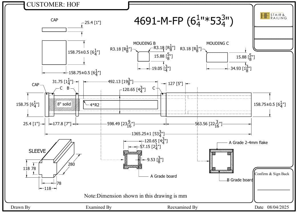 4691-M-Plain Mission-Style Flat Panel Box Newel Post CADD