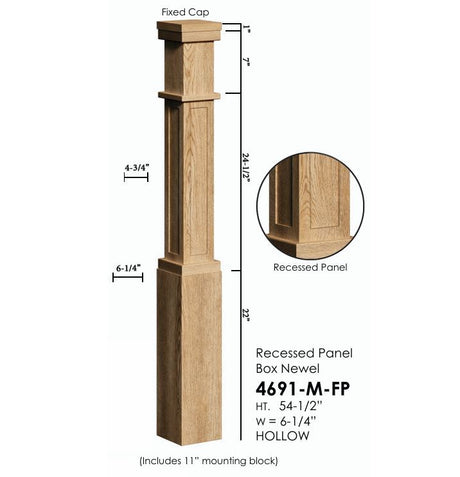 4691-M-Plain Mission-Style Flat Panel Box Newel Post