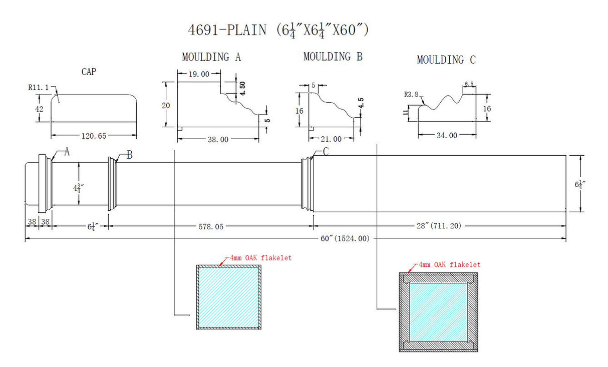 CADD Drawing for 4691 Box Newel Post