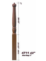 4711 48" Plain Pin Top Starting Georgia Newel Post Dimensional Information