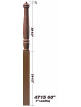4715 60" Plain Pin Top Landing Georgia Newel Post Dimensional Information