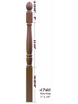 4740 Plain Ball Top Starting Georgia Newel Post Dimensional Information