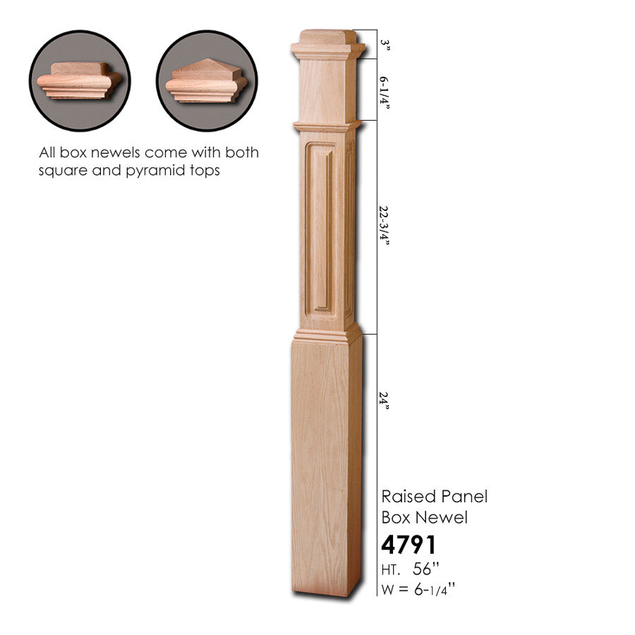 HF-4691-RP Raised Panel Red Oak Box Newel Post