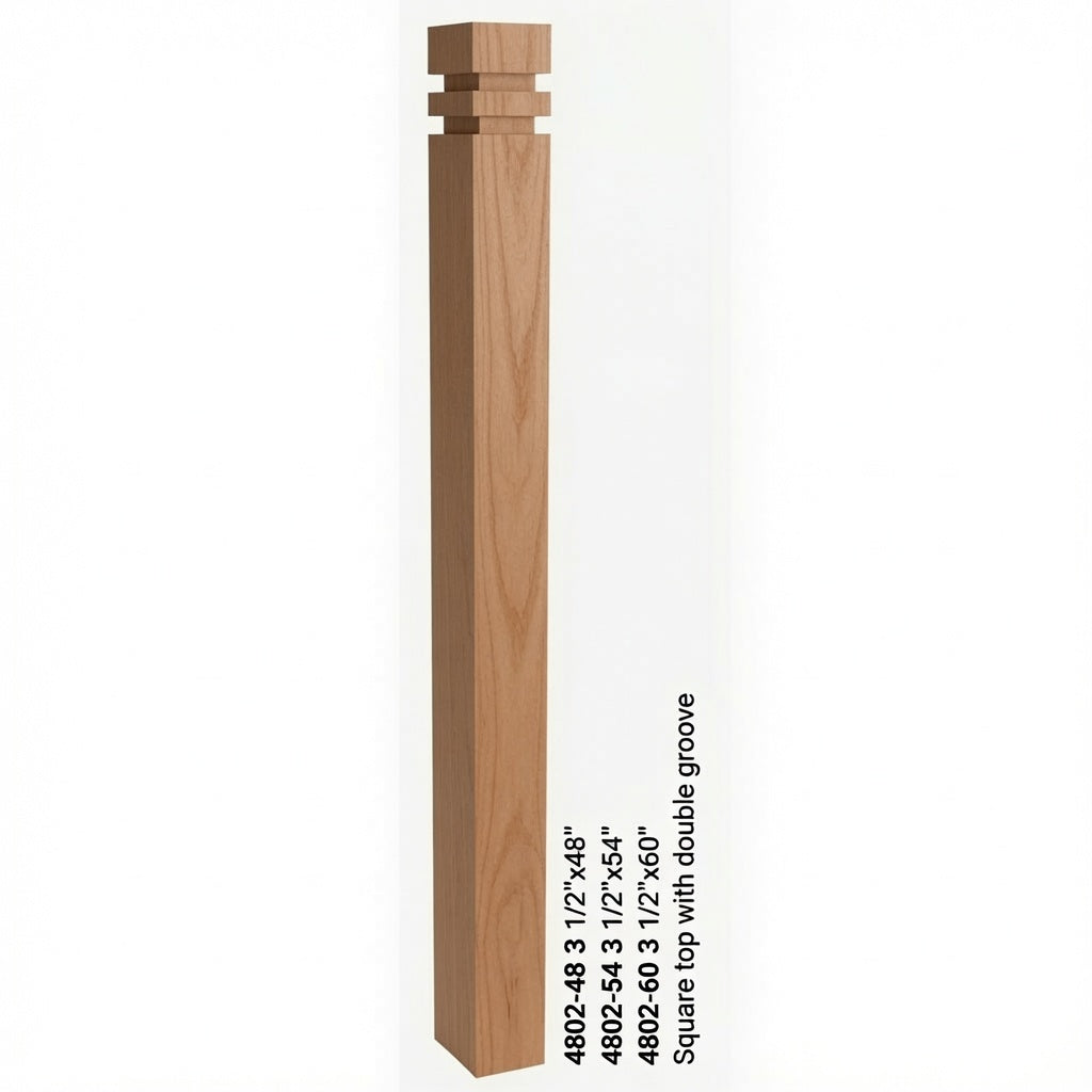 4802 3-1/2" S4S Newel with Squarte Top and Double Grooves, American Cherry