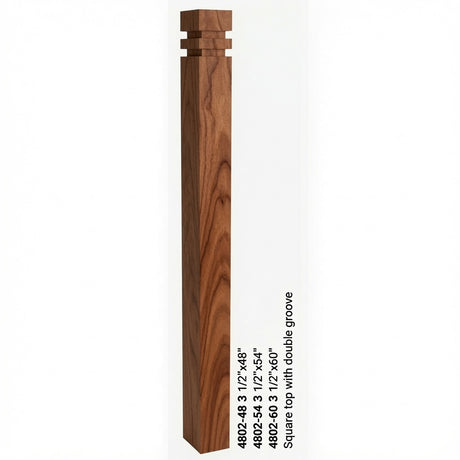 4802 3-1/2" S4S Newel with Squarte Top and Double Grooves, Brazilian Cherry