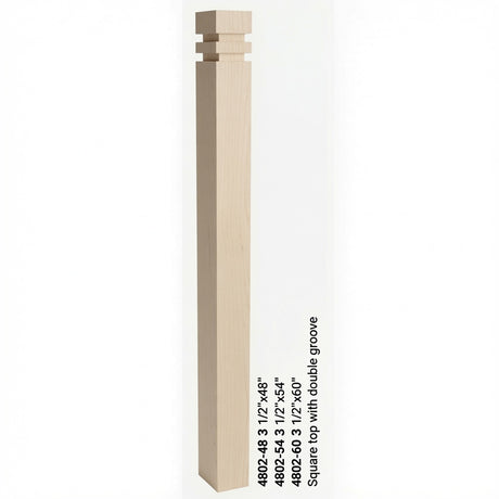4802 3-1/2" S4S Newel with Squarte Top and Double Grooves, Hard Maple
