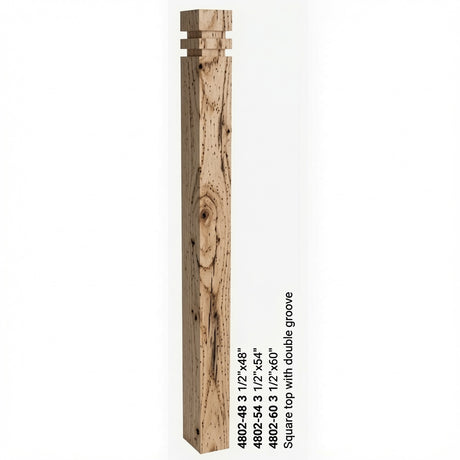4802 3-1/2" S4S Newel with Squarte Top and Double Grooves, Hickory