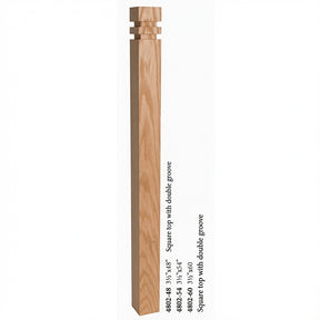 4802 3-1/2" S4S Newel with Squarte Top and Double Grooves, Red Oak