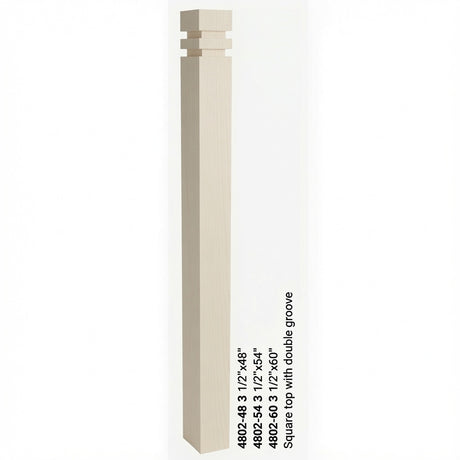 4802 3-1/2" S4S Newel with Squarte Top and Double Grooves, Soft Maple