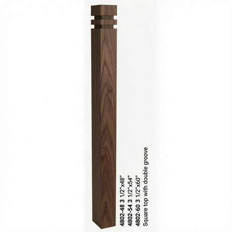 4802 3-1/2" S4S Newel with Squarte Top and Double Grooves, Walnut