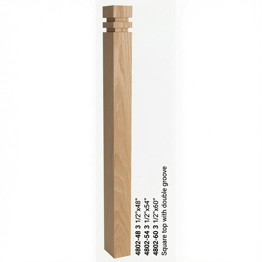 4802 3-1/2" S4S Newel with Squarte Top and Double Grooves, White Oak