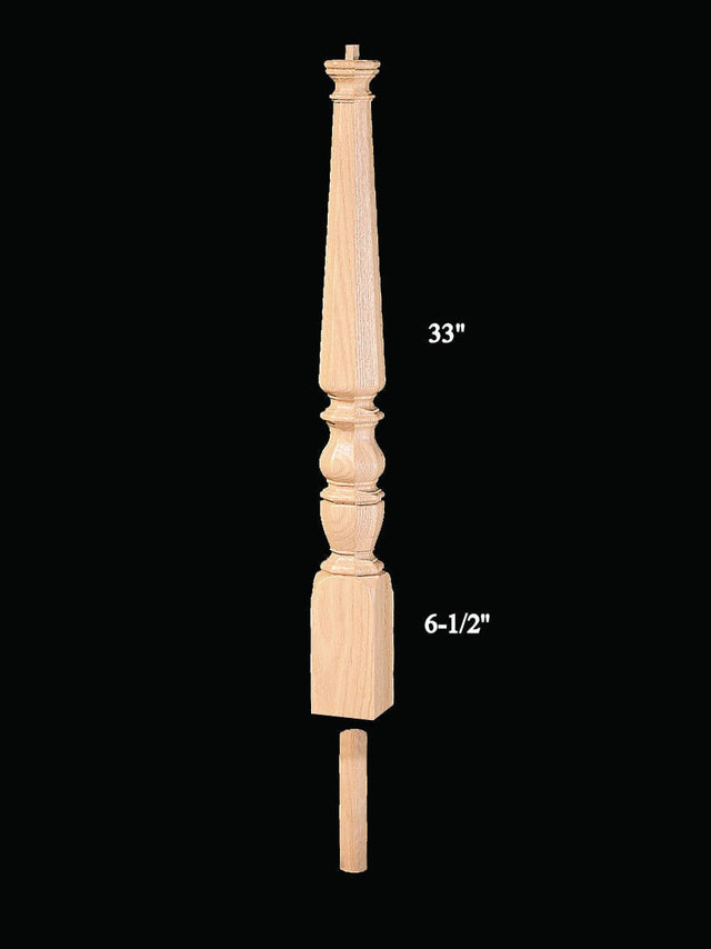 4813P Plain Pin Top Volute 1800s Newel Post Dimensional Information